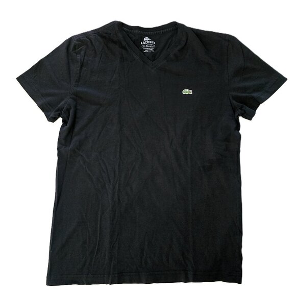 Lacoste Men’s Black V-Neck T-Shirt - Size 4 (Medium) Lightweight Cotton - Picture 1 of 4